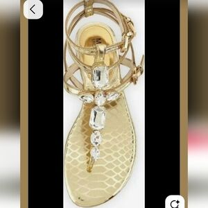 Michael Michael Kora Gold Metallic Snake Print Gladiator Jeweled Sandal Size 10